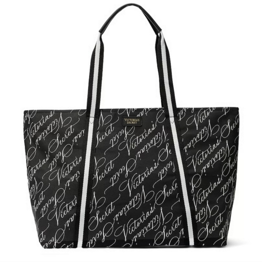 NWT! VICTORIA'S SECRET BLACK AND WHITE LOGO‎ WEEKENDER TOTE - Picture 4 of 11
